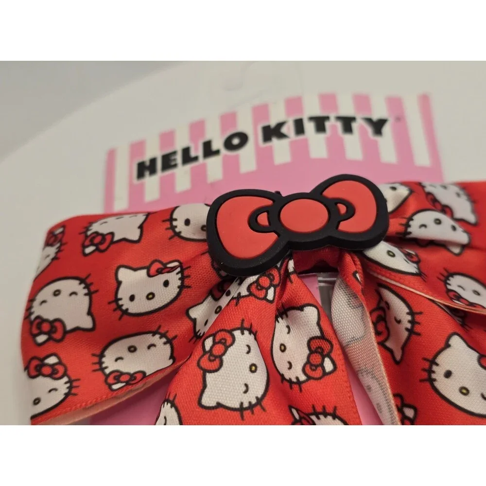 New Large Hello Kitty by Sanrio Hair Bow Barrette Red Allover Print Ribbon Bow